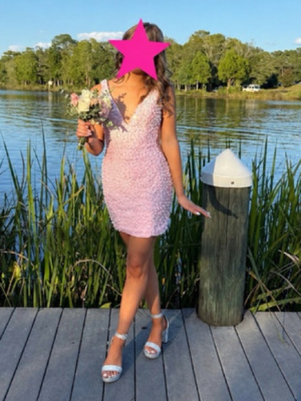 Sparkling Pink Sequin V-Neck Mini Dress - Women-Ashley Lauren Ice Pink size 4